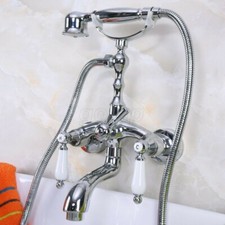 Chrome Wall Mount Clawfoot Bath Tub Faucet Mixer Tap Telephone Handheld Shower