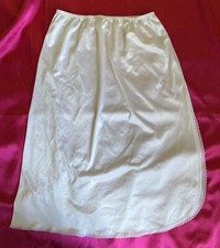 Vintage Vassarette White Nylon Satin Half Slip Skirt Slit Lace Trim Sz L. USA