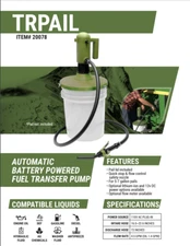 TRPAIL-B Pail Pump, Lithium Battery Powered 5 Gallon Pail Pump with flow control