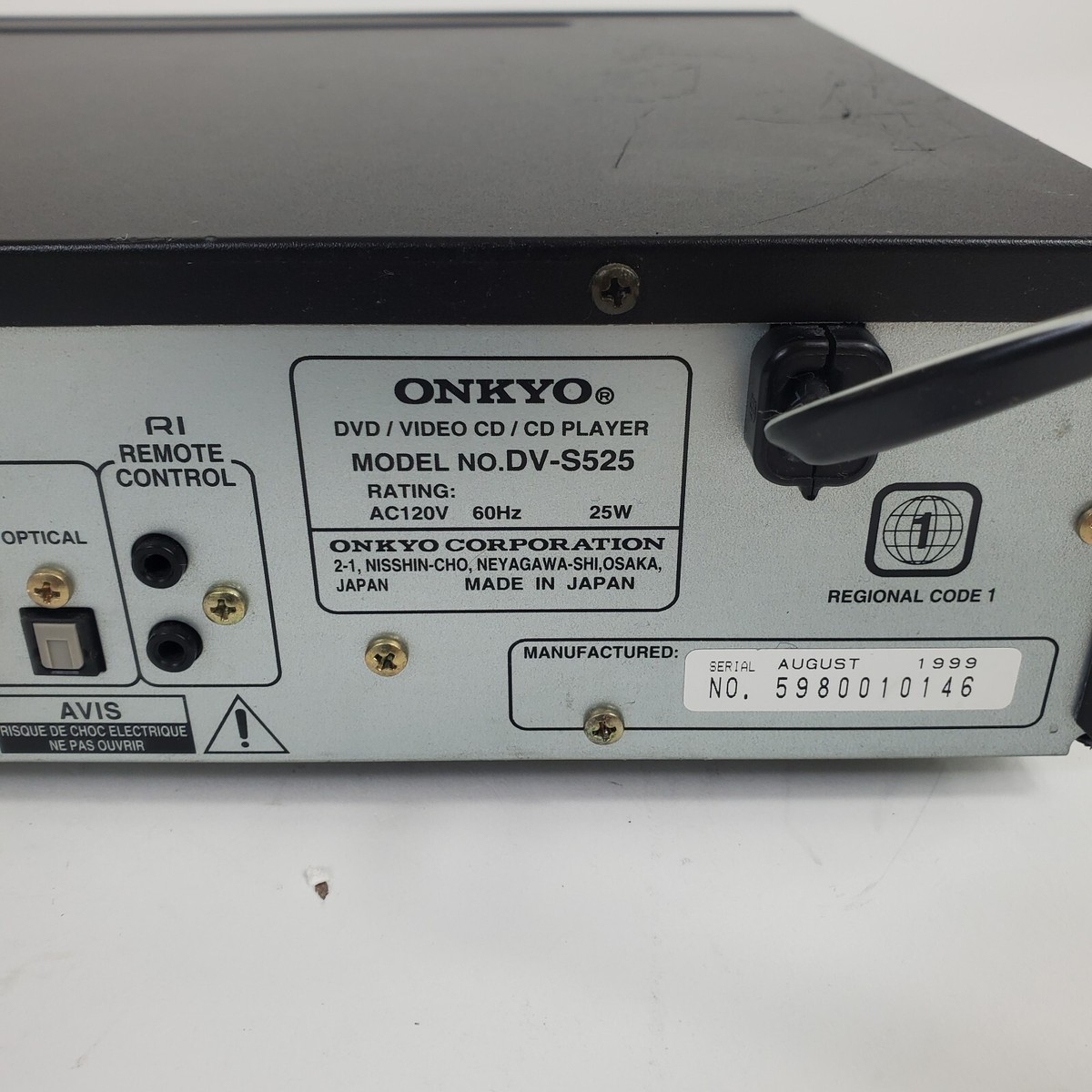 Vintage ONKYO DV-S525 DVD/CD Player - Made in Japan No Remote Lens Vintage ONKYO DV-S525 DVD/CD Player - Made in Japan No Remote Lens