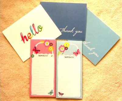 Set of 20 Thank You & Blank Note Cards & 2 Shopping List Pads Butterflies Floral