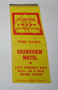 Matches Matchbook Cover Grandview Motel Boise, Idaho ID on Federal Way