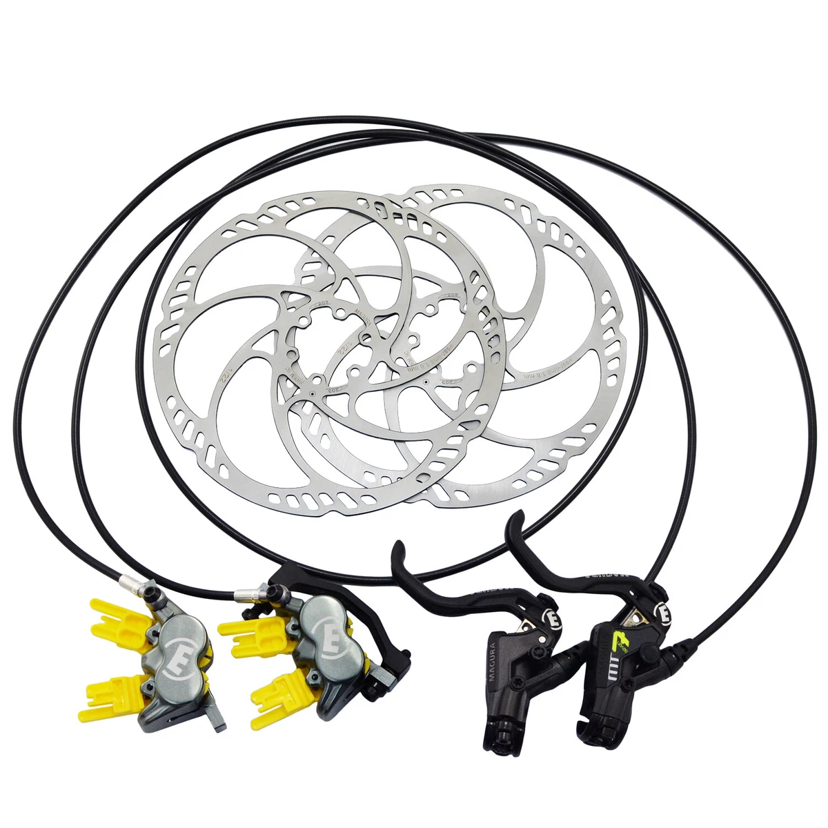 Magura MT7 Pro 4 Piston Post Mount Hydraulic Disc Brake Set w 203mm Rotor F R