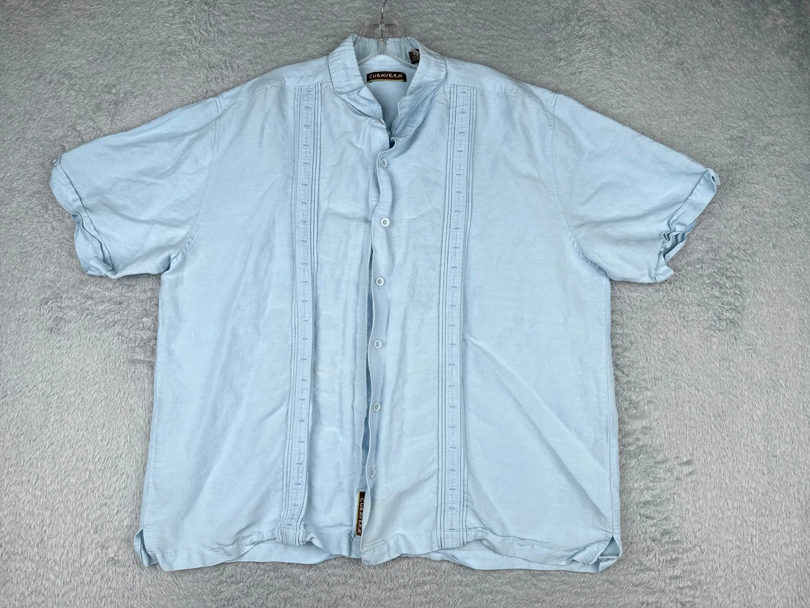 Cubavera Shirt Men 2XL XXL Blue Hawaiian Ramie Rayon Blend Short Sleeve