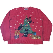 Karen Scott Christmas Playtime Cats Embellished Graphic Sweater XL Holidays