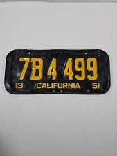 Vtg 1951 Black / Gold California License plate 1X41383 W/ 1955 tab