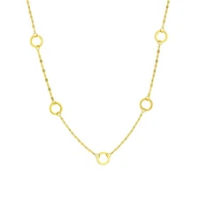 Adjustable Circle Station Fancy Necklace Real 14K Yellow Gold 18"