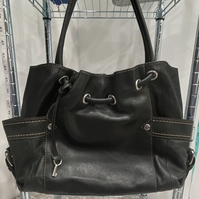 Fossil Black Large Bucket Shoulder Bag Silver Hardware  magnetic closure