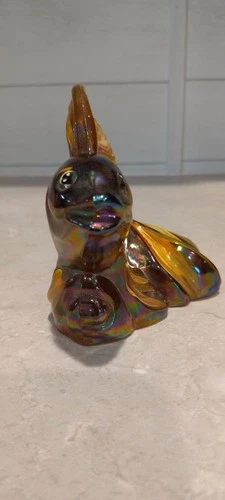 Hand Painted Fenton Art Carnival Glass Koi