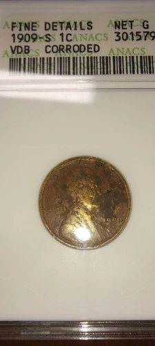 1909-S VDB Lincoln Wheat Cent 1C Penny - ANACS Fine Detail - Rare Key Date Coin!