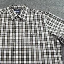 Wrangler Mens XXL Western Plaid Short Sleeve Pearl Snap Shirt Black White Tan