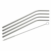 Fackelmann Trinkhalme Eco 4Er Set Gebogen, Mit BüRste, Edelstahl, 24 Cm, 54857
