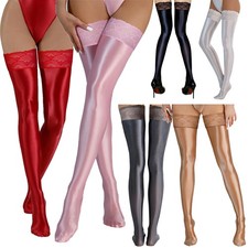 Lace Glossy Women's Elastic Thigh Socks Ultra-thin See Through Knee Length Stock