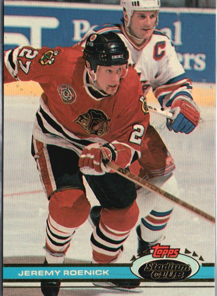 1991-92 Stadium Club #46a Jeremy Roenick The Sporting News banner missing