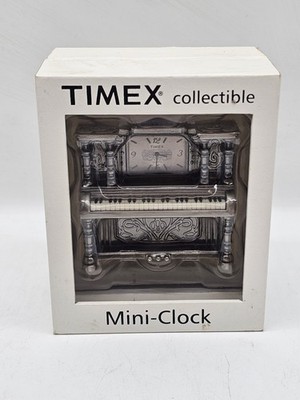TIMEX COLLECTIBLE MINI-CLOCK UPRIGHT PIANO ORNATE SILVER-TONE FINISH NOT TESTED