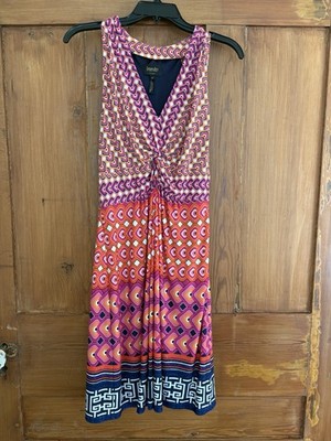 Vintage Laundry Shelli Segal Navy Blue Orange Pink White Dress 10