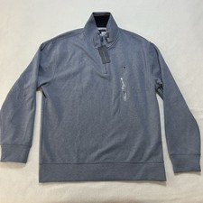 NWT Tommy Hilfiger Men's Medium Blue Flex French Rib 1/4 Zip Knit Pullover