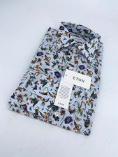 Eton Dress Shirt Mens M 15 1/2 - 39 Multi Animal Nature Print Poplin Slim Fit