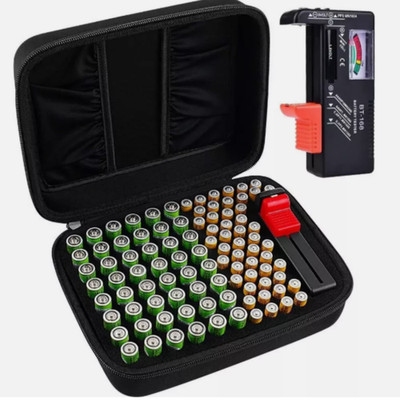 Batterie-Organizer für 96 Batterien (48 AA, 48 AAA) mit Tester, Aufbewahrungsbox