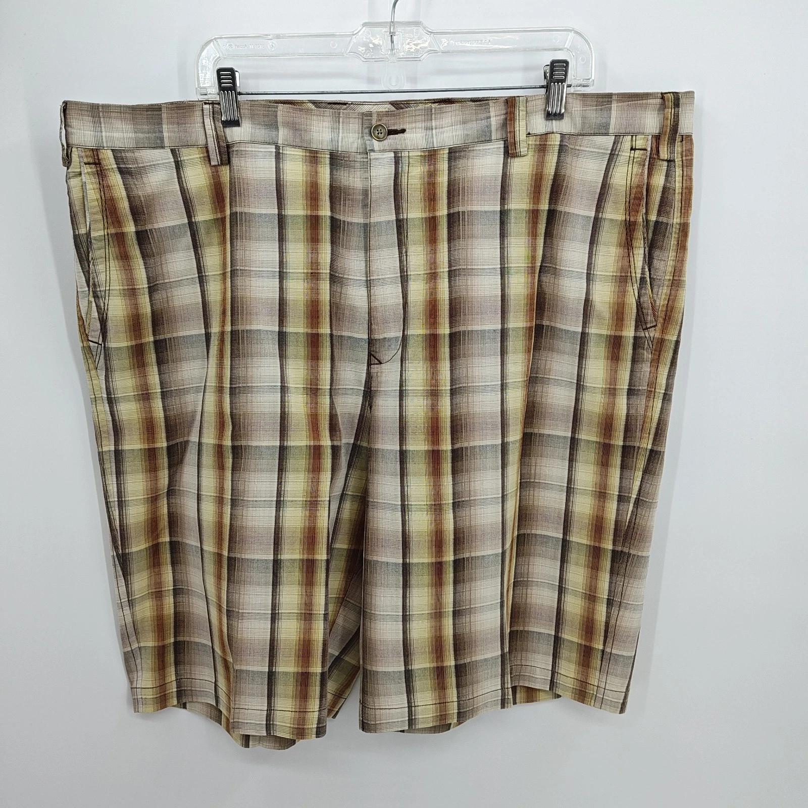 Tommy Bahama Shorts Mens 42 Brown Beige Plaid Silk Linen Beach Vacation Golf