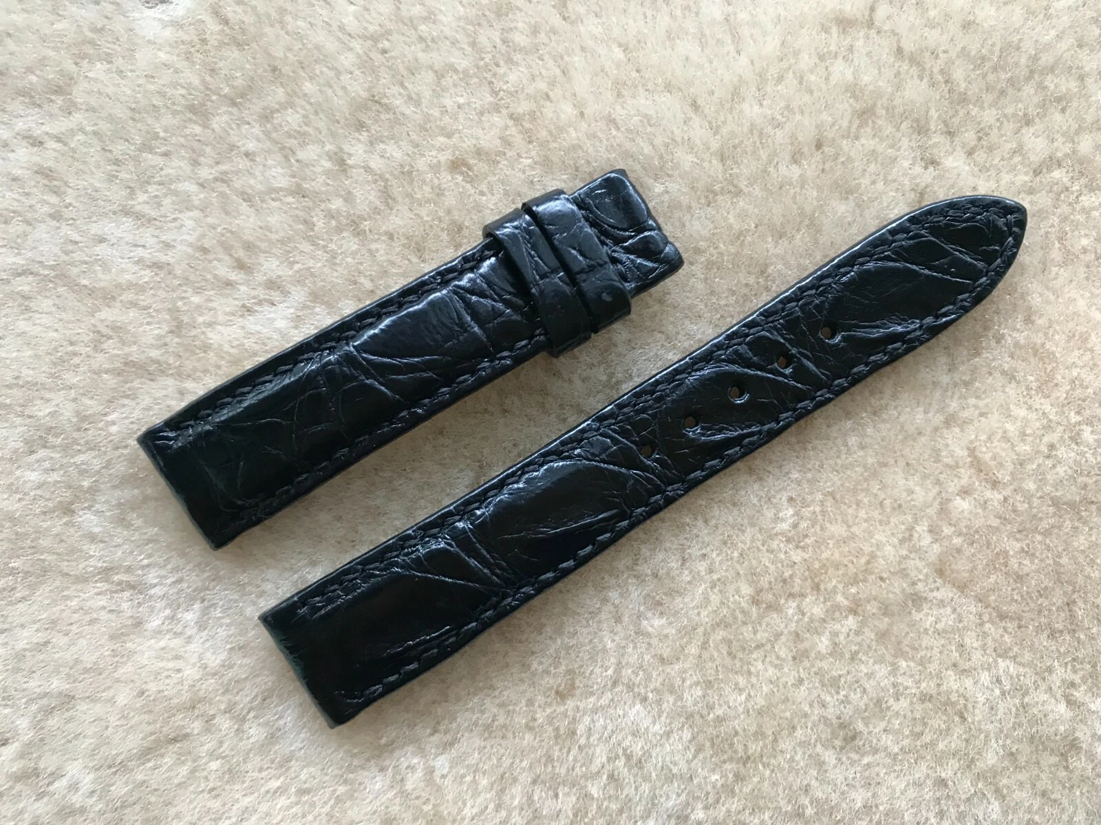 18mm/16mm Black Alligator Crocodile Print Leather Watch Strap Band