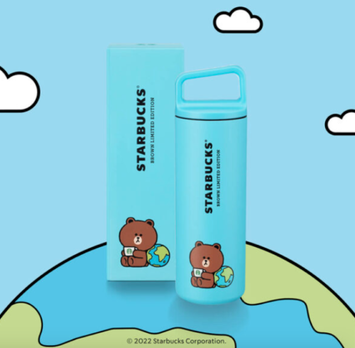 NEW SINGAPORE STARBUCKS x LINE FRIENDS BROWN x EARTH DAY 16oz BLUE FLASK TUMBLER - Picture 3 of 14