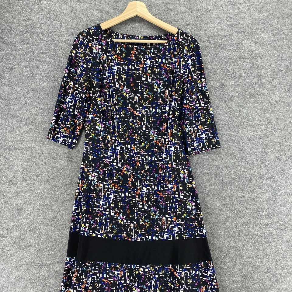 Vestido American Living Feminino 10 Preto Geométrico Mudança Midi Manga 3/4 Casual - Imagem 3 de 4