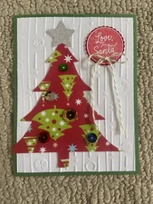 Patterned tree LOVE SANTA Christmas holiday card kit of 6 made w/ Stampin' Up!