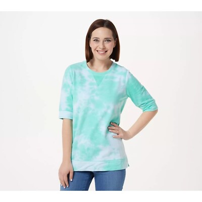Belle by Kim Gravel TieDye ElbowSleeve Sweatshirt XXS 2XS Light Aqua A394082 NEW