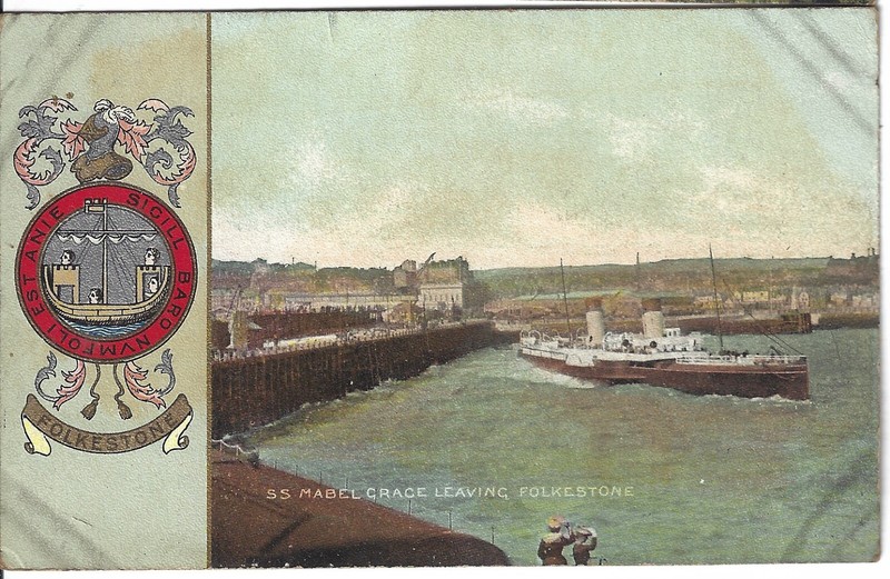 SS Mabelgrace Leaving Folkstone England Color Antique Postcard  #697