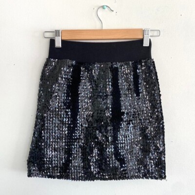 BLACK SEQUIN VINTAGE MINI SKIRT WOMENS SIZE XS