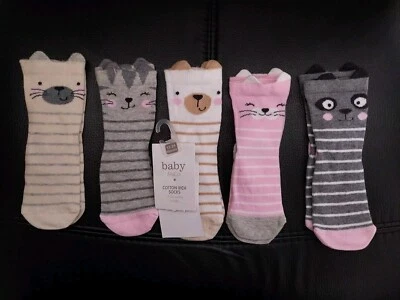 Ex Chain-store 5 Pair Baby Toddler Kids Girls Cotton Rich Socks Gift New