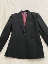 Kasper Women Long Sleeve Peak Blazer Coat Black Petites Size 2P Wool