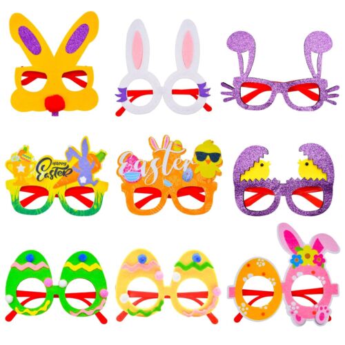 9 Pcs Easter Glasses Party Decor - Glitter Bunny and Egg Sunglasses Frames No...