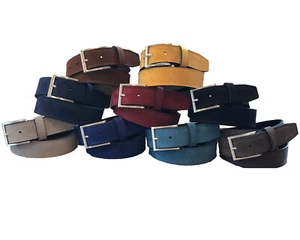 MENS ITALIAN SUEDE LEATHER BELT  BLUE BLACK TAN BURGUNDY S M L XL XXL 35MM