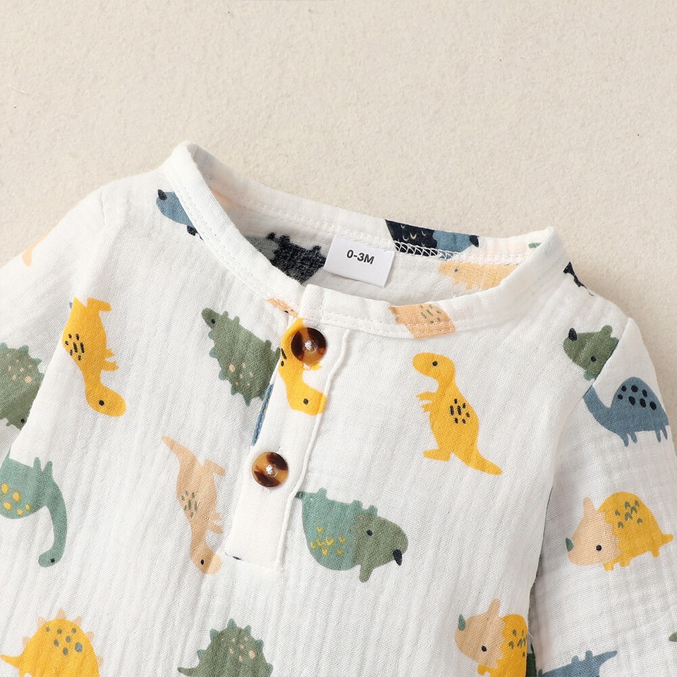 Winter Baby Boys Button Round Neck Cartoon Pullover Long Sleeve