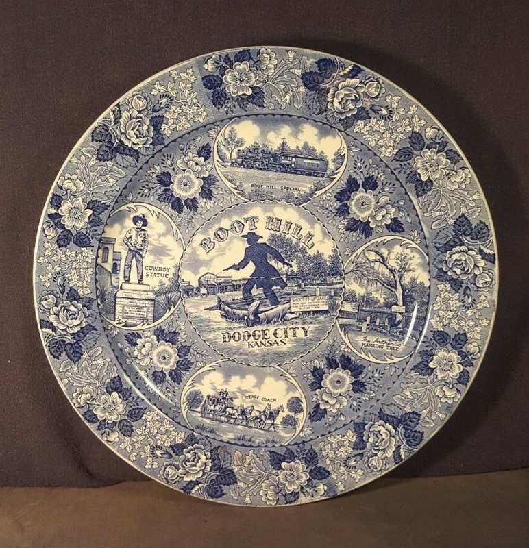 Vintage Boot Hill Dodge City Kansas large platter charger chop plate NR