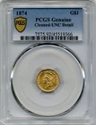 1874 US $1 Gold Coin, Large Indian Head - PCGS UNC Detail