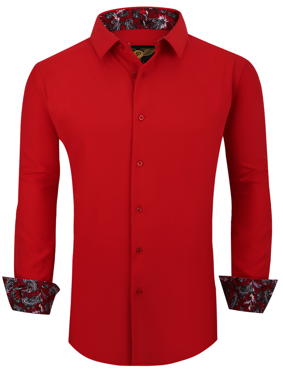 Mens PREMIERE RED Long Sleeve BUTTON UP Dress Shirt 4 Way Stretch 757 | eBay