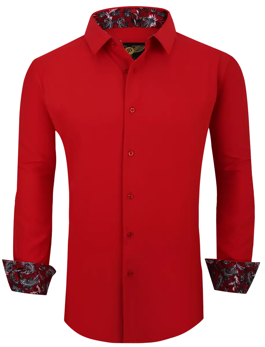 Mens PREMIERE RED Long Sleeve BUTTON UP Dress Shirt 4 Way Stretch 757