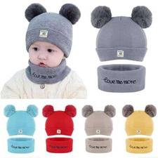 Winter Warm Toddler Kids Beanie Balaclava Cap + Scarf Set Girl Boy Baby Knit Hat