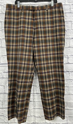 Etro Men's Brown Plaid Wool Flat Front Trousers Pants Sz 38x29 Made in Italy