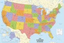 32''x50'' United States Map US USA Poster Wall Chart Print For Kids Children