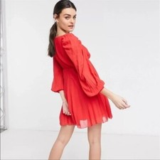ASOS Women's 8 Long Sleeve Pleated Mini Baby Doll Dress Party Holiday