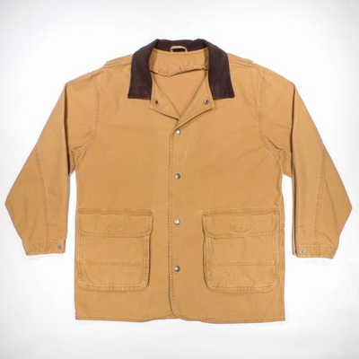 #ad Woolrich Saddle Tan Canvas Corduroy Collar Barn Field Chore Jacket L Large $21.25