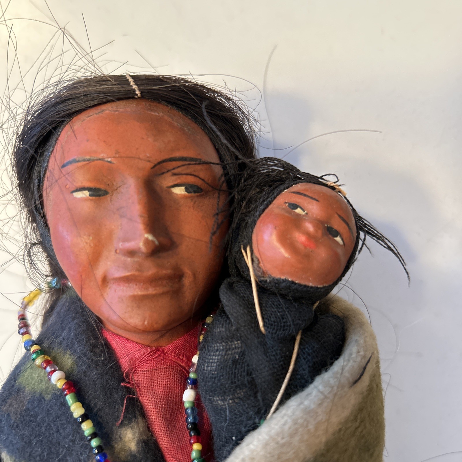 Vintage SKOOKUM BULLY GOOD INDIAN Doll 12" Papoose~Blanket Beaded Necklace VG