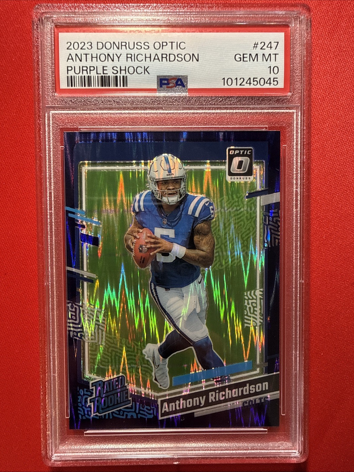 2023 Donruss Optic - Rated Rookie Anthony Richardson #247 Purple Shock Prizm
