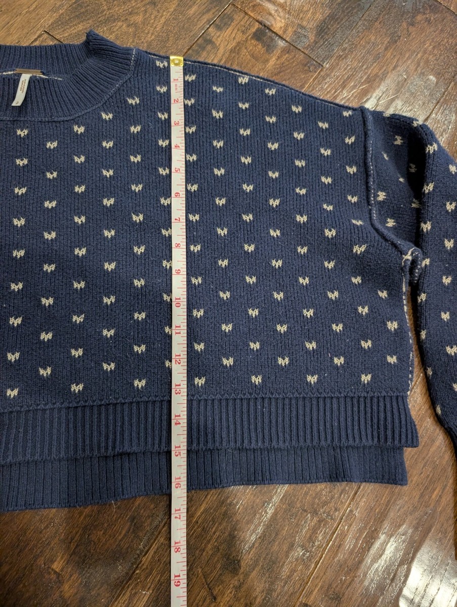Small Free People Patterned Easy Street Cotton Cropped Pullover Sweater Navy View 5