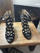Nine West Authority black leather strappy lace-up sandals size 6