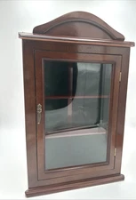 Vintage Wood Corner Shelf Mini Curio Cabinet Glass Door